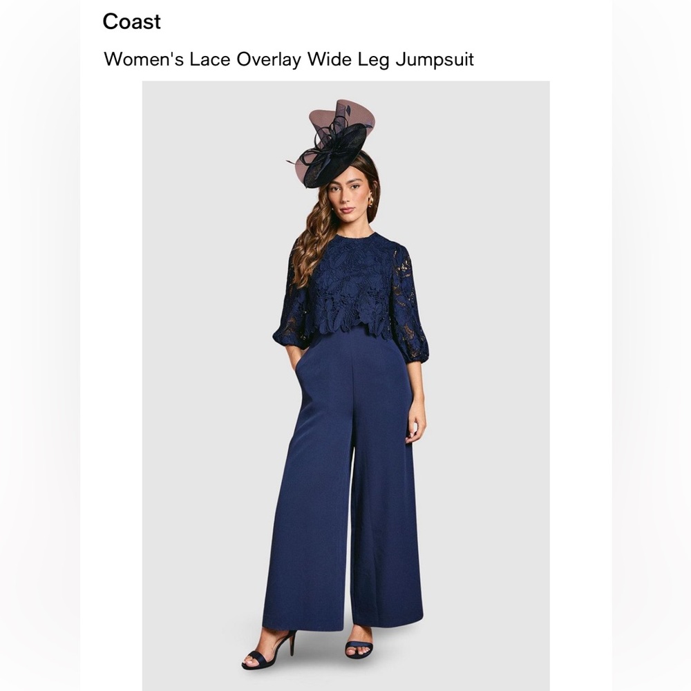 Women's Coast Navy Lace Overlay Wide-Leg Jumpsuit